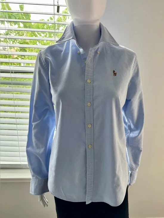 Polo Ralph Lauren. Women's Oxford Cotton Shirt, Size 10. Light Blue. Features - Picture 7 of 16